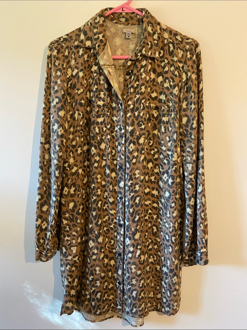 Ecote Leopard Print Button-Down Tunic - Brown